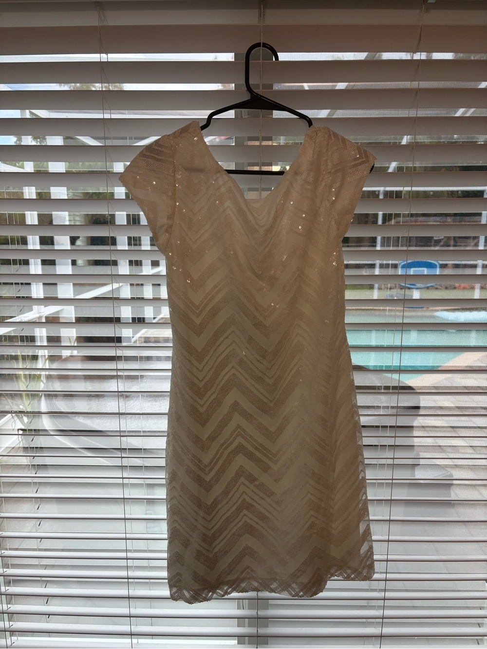 White House Black Market Ivory Sequin Chevron Midi Dress